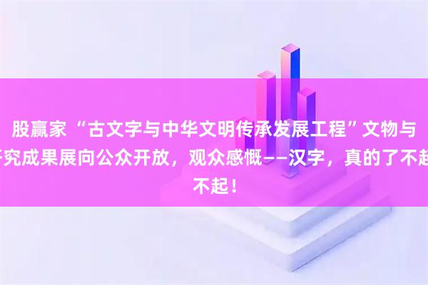 股赢家 “古文字与中华文明传承发展工程”文物与研究成果展向公众开放，观众感慨——汉字，真的了不起！