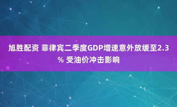 旭胜配资 菲律宾二季度GDP增速意外放缓至2.3% 受油价冲击影响